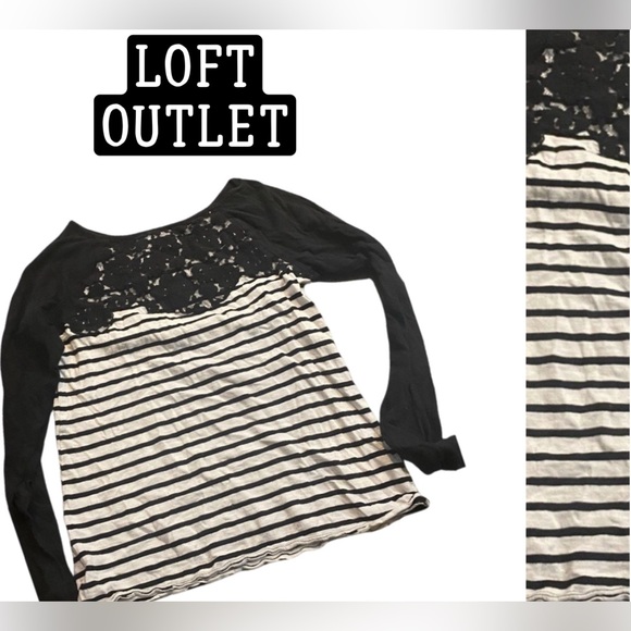 LOFT OUTLET - Striped T Shirt Cotton Medium Lace Cotton Poly blend - Picture 2 of 8